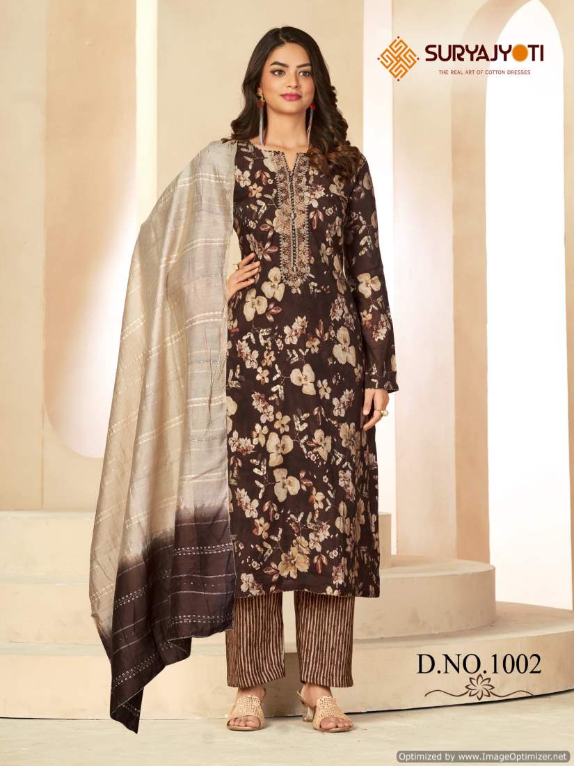 Phalguni Vol 1 By Suryajyoti Chanderi Foil Printed Dress Material Wholesale Shop In Surat